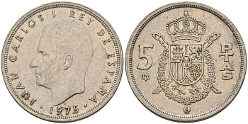 Испания 5 песет 1975 (79) Хуан Карлос I (1975-2014) KM 807 медно-никель 4155-643