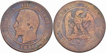 Франция 10 сантимов 1856 MA, Наполеон III (1852-1870) KM 771.6, Le Franc 133.37 бронза    4680-635
