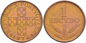 Португалия 1 эскудо 1974 KM 597 бронза 4561-641