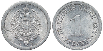 Германия 1 пфенниг 1917 E KM 24, J. 300, Weege 2 алюминий aUNC 71-1043