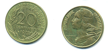 ФРАНЦИЯ 20 САНТИМОВ 1979 KM 930 медь алюминий никель 25-212