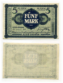 Германия 5 марок 1916 Альтенграбов, лагерь военнопленных C-2659 бумага UNC (пресс) 504-64-1-1
