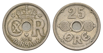 Дания 25 эре 1924 HCN, Кристиан X (1912-1947) KM 823 медно-никель 4638-643