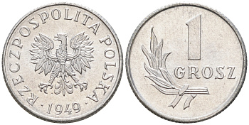 Польша 1 грош 1949 год тип KM 39 алюминий  UNC  4567-326
