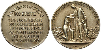 Германия медаль 1923 инфляция, цена на 15 ноября 1923 латунь 413-6622