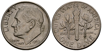 США 10 центов (дайм) 1965 Рузвельт KM 195a медь плакированная медно-никелем 4164-918
