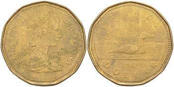 Канада 1 доллар 1987 Елизавета II (1952-2022), утка KM 157 никель плакированный алюминиевой бронзой 63-442