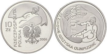 Польша 10 злотых 2006 MW, XX зимние Олимпийские игры в Туриние, сноуборд KM 555 серебро PROOF 1099-1-15