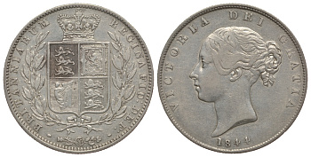 Великобритания 1/2 кроны 1844 Виктория (1837-1901) KM 740, Spink 3888 серебро 00-811-51