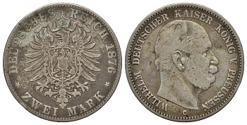 Пруссия 2 марки 1876 C, Вильгельм I (1861-1888) Weege 96, J. 96, KM 506 серебро 413-533