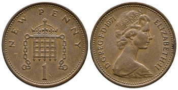 Великобритания 1 пенни 1971 Елизавета II (1952-2022) KM 915, Spink 4237 (B1) бронза 3999-646