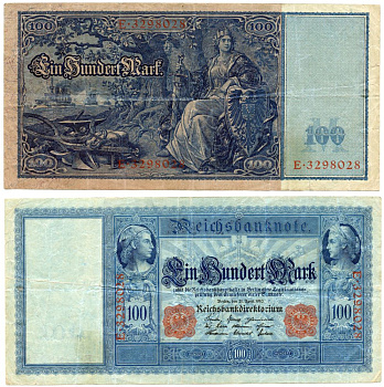 Германия 100 марок 1910 Меркурий и Церера Pick 42 (2) бумага 435-12-1-2