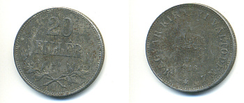 Венгрия 20 филлеров 1916 КВ, Карл I (1916-1918) KM 498 железо 83-1324