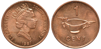 Соломоновы острова 1 цент 1987 Елизавета II (1953-) KM 24 сталь плакированная бронзой aUNC 4602-868