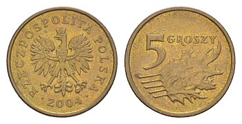 Польша 5 грошей 2004 Y 278 марганец латунь 4625-353