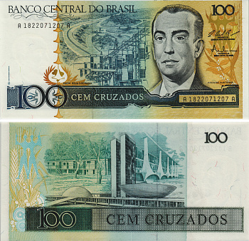 БРАЗИЛИЯ 100 КРУЗАДО 1987 ПОДПИСЬ 25, ЖУСЕЛИНУ КУБИЧЕК Pick 211c бумага UNC (ПРЕСС) 8605-38-2-2