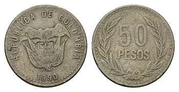 Колумбия 50 песо 1990 KM 283 медь цинк никель 4539-1012