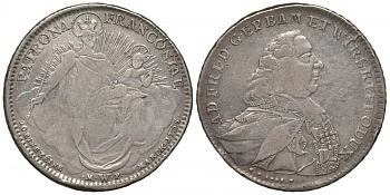 Вюрцбург 1 талер 1764 MP, G.F. LOOS F., Адам Фридрих фон Зайнсхайм (1755-1779), мадонна KM 394 (C55a.2), Dav. 2897 серебро 00-809-17