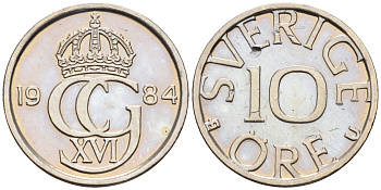 Швеция 10 эре 1984 U, Карл XVI Густав (1973- ) КМ 850 медно-никель 4169-122