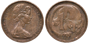 Австралия 1 цент 1984 опоссум KM 62 бронза 4124-619