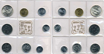 Сан-Марино годовой набор из 8 монет 1972 1, 2, 5, 10, 20, 50, 100 и 500 лир мать поднимает ребенка в воздух KM 14-21, в оригинальной пластиковой запайке серебро KM MS1 серебро UNC 5-4-3-56