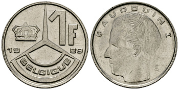 Бельгия 1 франк 1989 Belgique, Бодуэн I (1951-1993) KM 170 железо плакированное никелем 4136-737