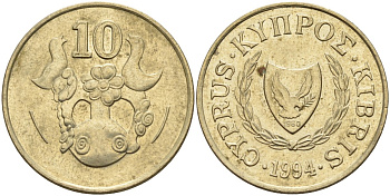 Кипр 10 центов 1994 KM 56.3 никель латунь 4141-1216