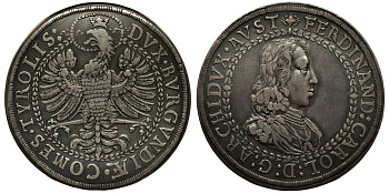 Австрия, Священная Римская империя 2 талера 1646 Эрцгерцог Фердинанд Карл (1632-1662) Dav. 3363 серебро 10-005-59