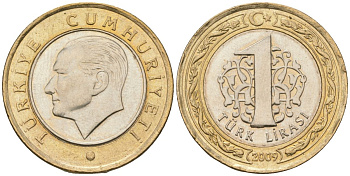 Турция 1 лира 2009 Кемаль Ататюрк KM 1244 биметалл  4610-1152