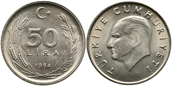 ТУРЦИЯ 50 ЛИР 1984 KM 966 медь никель цинк 29-915