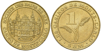 Казино Монте-Карло в Монако 1 франк ND (2001-2002) вес 9,99 гр, диаметр 28 мм TC 492615 латунь 92-133