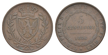 Сардиния 5 чентезимо 1826 KM 127 медь 1522-1425