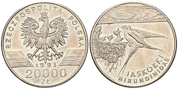 Польша 20000 злотых 1993 ласточка KM 243 медно-никель  UNC  4512-725