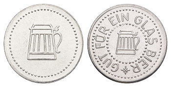 Германия жетон в 1 "стакан пива" ND диаметр 24 мм, вес 1,1 гр алюминий UNC 4638-842