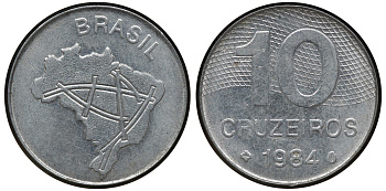 БРАЗИЛИЯ 10 КРУЗЕЙРО 1984 KM 593.1 сталь aUNC 72-1456
