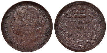 Великобритания 1/3 фартинга 1885 Виктория (1837-1901) KM 750, Spink 3960 бронза 1531-243
