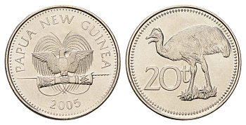 Папуа - Новая Гвинея 20 тойя 2005 KM 5a сталь плакированный никелем UNC 3336-1154