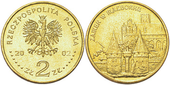 Польша 2 злотых 2002 Памятники Польши - Замок Мариенбург Y 443 латунь UNC 4122-1134