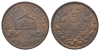 Германская Восточная Африка 5 геллеров 1909 J KM 11 бронза 1528-1014