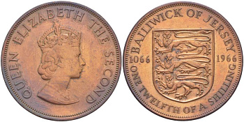 Джерси 1/12 шиллинга 1966 900 лет Нормандскому завоеванию KM 26 бронза 4521-226