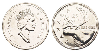 Канада 25 центов 1995 Елизавета II (1952-2022), олень KM 184 никель 4638-543
