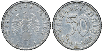 Германия 50 рейхспфеннигов 1943 D J. 372, KM 96 алюминий 72-1334