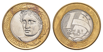 Бразилия 1 реал 2004 KM 652a биметалл UNC 4642-1256