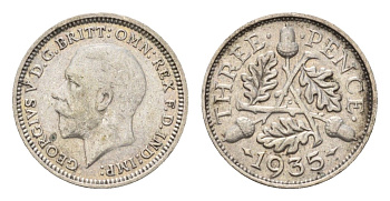 Великобритания 3 пенса 1935 Георг V (1910-1936) KM 831, Spink 4042 серебро 4669-358