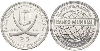 Экваториальная Гвинея 25 песет 1970 международный банк реконструкции и развития, в запайке KM 5 серебро PROOF 3831-313