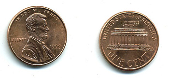 США 1 цент 1999 Авраам Линкольн KM 201b цинк плакированный медью UNC 4364-313