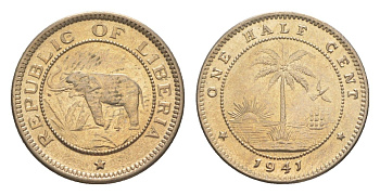 Либерия 1/2 цента 1941 KM 10a медь никель UNC 4614-964