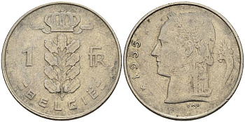 БЕЛЬГИЯ 1 ФРАНК 1955 BELGIE KM 143.1 медно-никель 4546-342