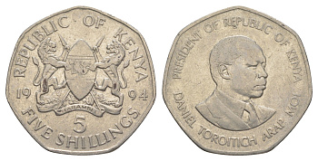 Кения 5 шиллингов 1994 KM 23a сталь плакированная никелем 4645-241