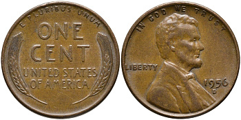 США 1 ЦЕНТ 1956 D ЛИНКОЛЬН KM A132 медь цинк 4392-642